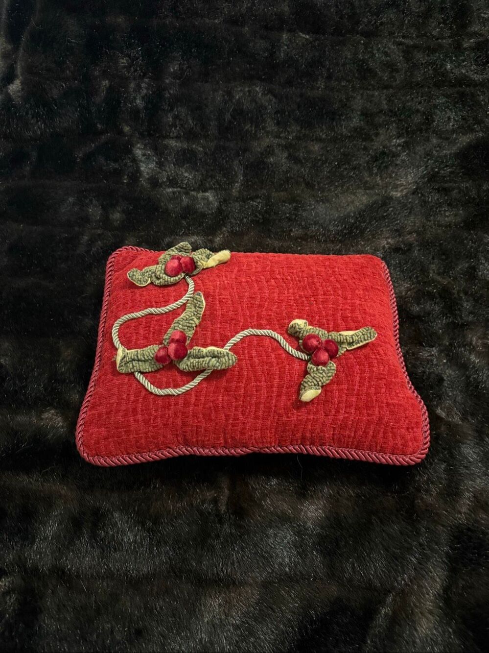 Christmas red mistletoe ivy red wine throw pillow holly berries